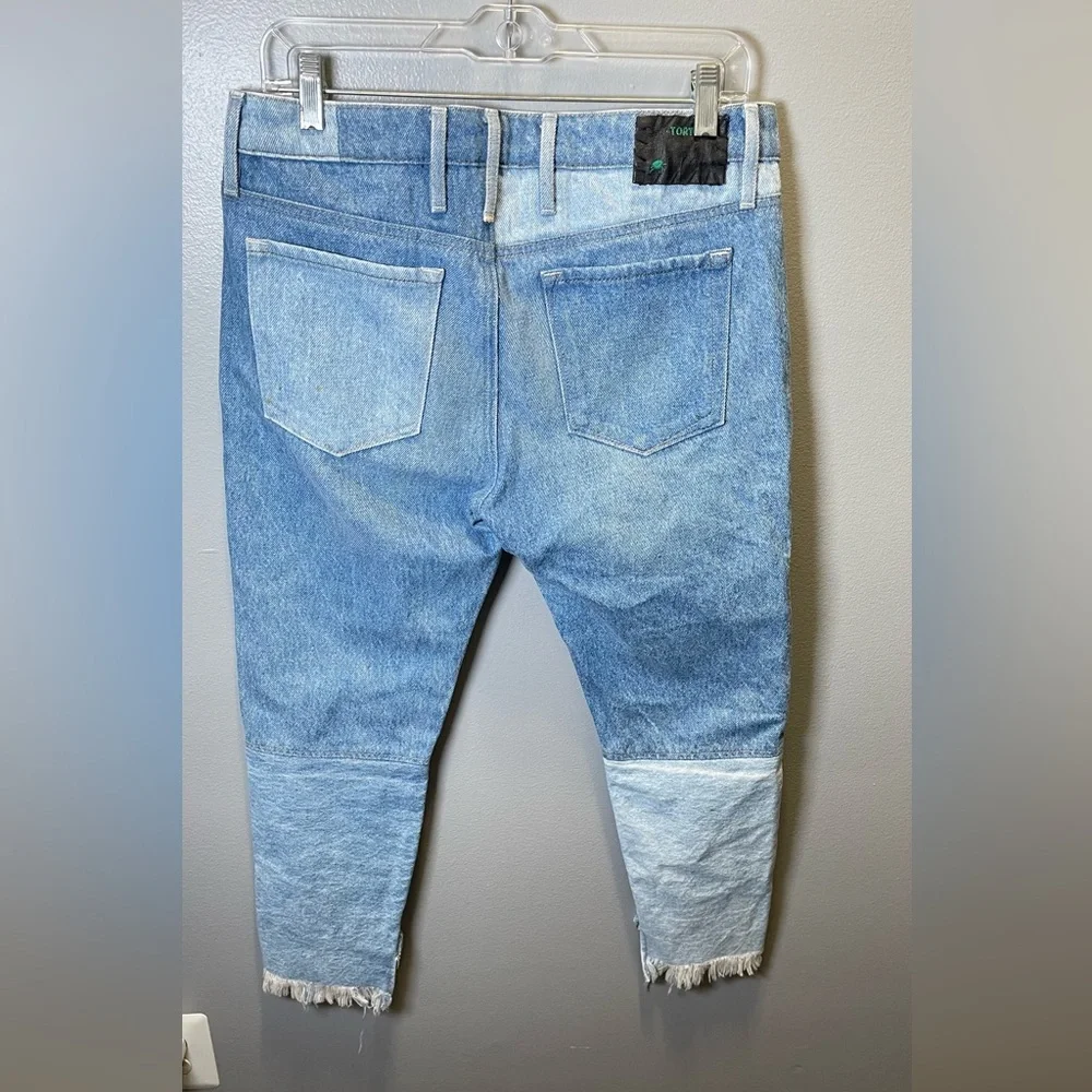 Tortoise Women's Savanna Crop Jeans Patchwork‎ Indigo Two Tone Fringe Size 27